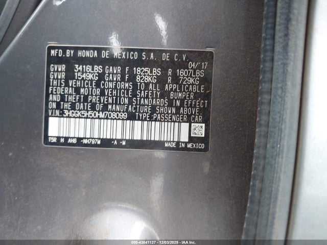 3HGGK5H50HM708099 Honda FIT LX