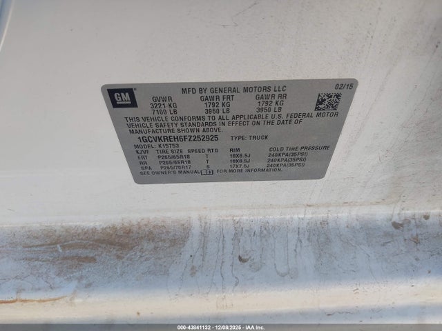 1GCVKREH6FZ252925 Chevrolet Silverado 1500 2lt