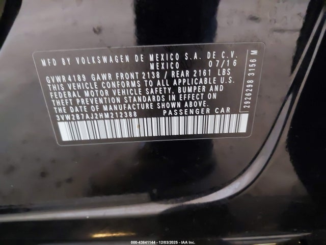 Volkswagen Jetta 1.4t S 2017 3VW2B7AJ2HM212388 Image 9