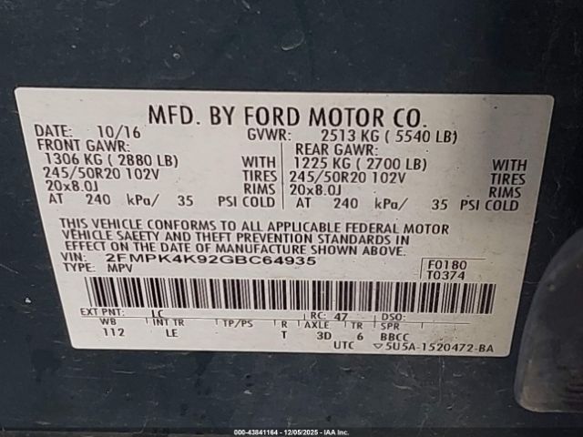 2016 FORD EDGE 2FMPK4K92GBC64935 Photo 8