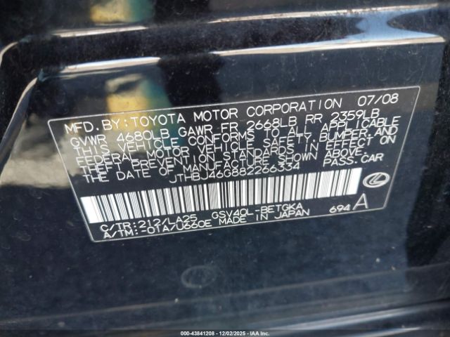 2008 LEXUS ES 350 JTHBJ46G882266334 Photo 8