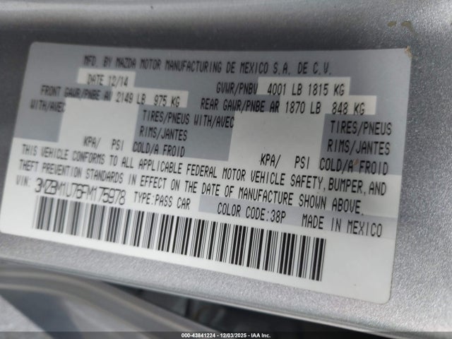 3MZBM1U76FM175978 Mazda Mazda3 I Sport