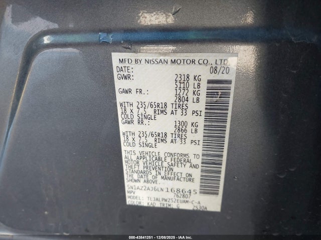 5N1AZ2AJ6LN168645 Nissan Murano S Fwd