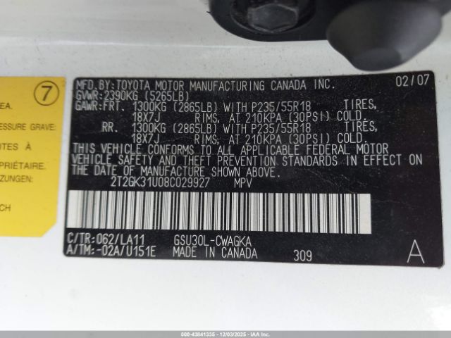 2008 LEXUS RX 350 2T2GK31U08C029927 Photo 8