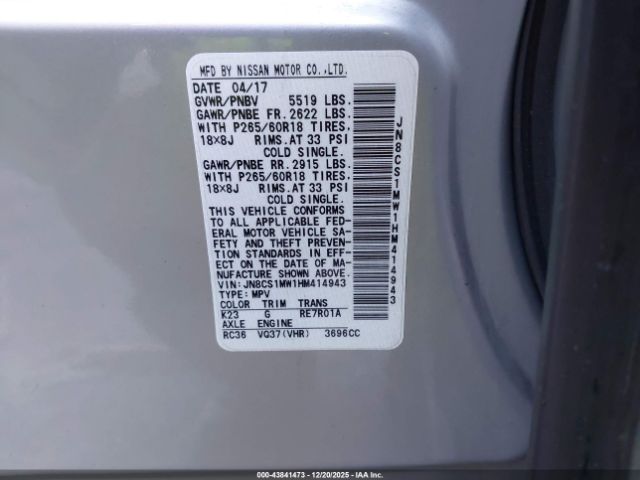 2017 INFINITI QX70 JN8CS1MW1HM414943 Photo 8