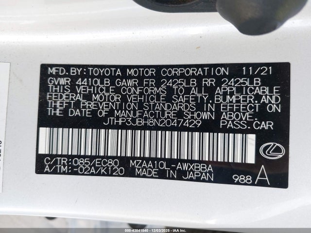 2022 LEXUS UX 200 JTHP3JBH8N2047429 Photo 8