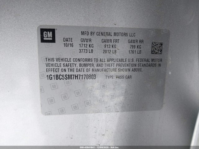 1G1BC5SM7H7170803 Chevrolet Cruze Ls Auto