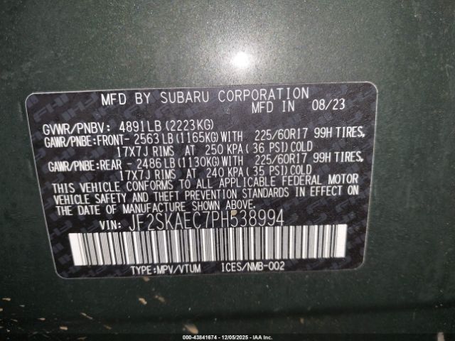 2023 SUBARU FORESTER JF2SKAEC7PH538994 Photo 8