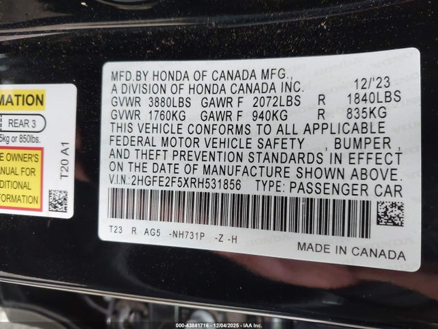 Honda Civic Sport 2024 2HGFE2F5XRH531856 Image 9
