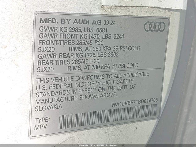 Продажа на аукционе авто 2025 Audi Q7 Premium Plus 55 Tfsi Quattro Tiptronic, vin: WA1LVBF71SD014705, номер лота: 43841723