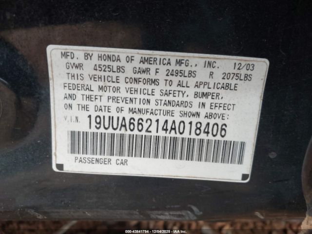 2004 ACURA TL 19UUA66214A018406 Photo 8