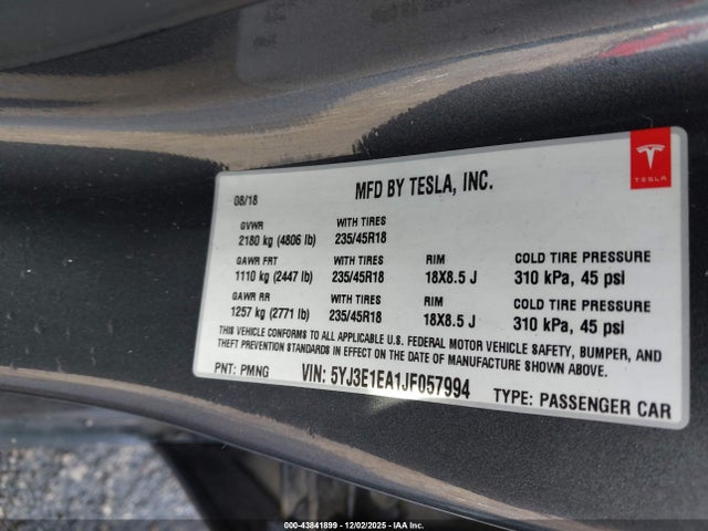 2018 TESLA MODEL 3 5YJ3E1EA1JF057994 Photo 8