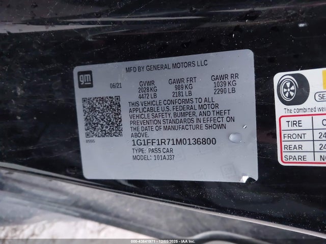 1G1FF1R71M0136800 Chevrolet Camaro Rwd Lt1
