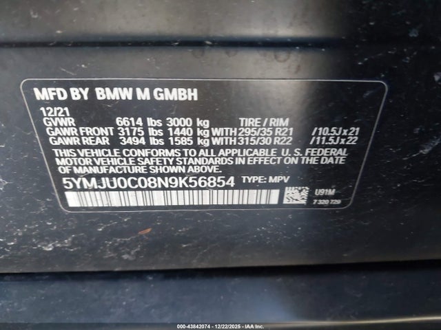 2022 BMW X5 M 5YMJU0C08N9K56854 Photo 8