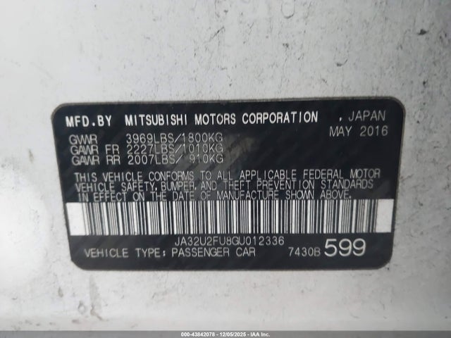 2016 MITSUBISHI LANCER JA32U2FU8GU012336 Photo 8