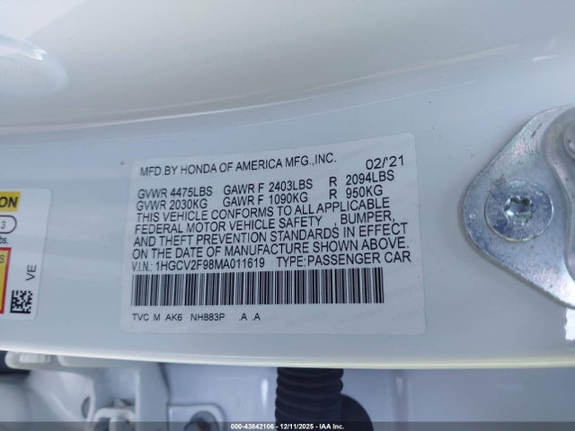 1HGCV2F98MA011619 Honda Accord Touring