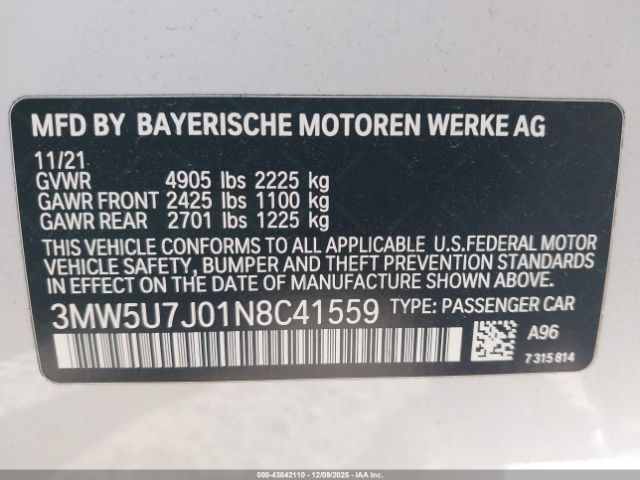 2022 BMW 3 SERIES 3MW5U7J01N8C41559 Photo 8