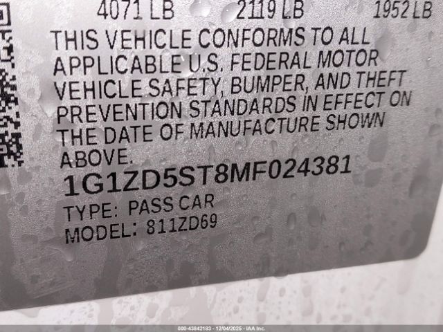 2021 CHEVROLET MALIBU 1G1ZD5ST8MF024381 Photo 8