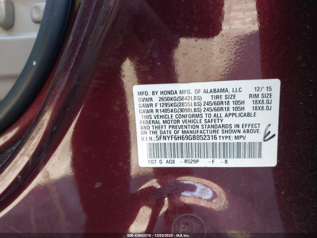 2016 HONDA PILOT 5FNYF6H69GB052316 Photo 8