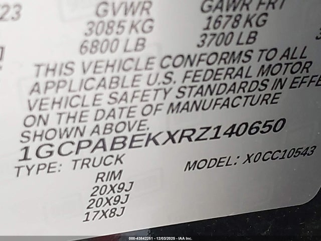 2024 Chevrolet Silverado 1500 მანქანა იყიდება აუქციონზე, vin: 1GCPABEKXRZ140650, აუქციონის ნომერი: 43842251