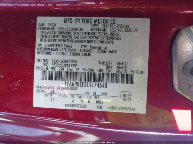 2020 FORD MUSTANG 1FA6P8CF2L5174640 Photo 8