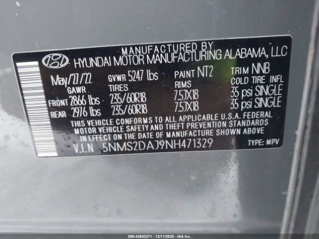 2022 HYUNDAI SANTA FE 5NMS2DAJ9NH471329 Photo 8