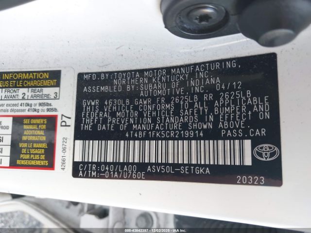 2012 TOYOTA CAMRY 4T4BF1FK5CR219914 Photo 8