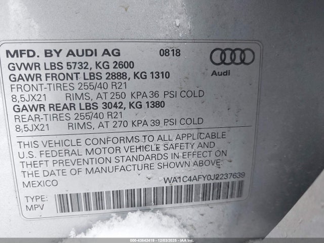 2018 AUDI SQ5 WA1C4AFY0J2237639 Photo 8