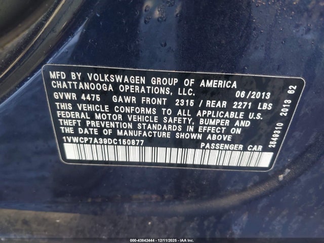 2013 VOLKSWAGEN PASSAT 1VWCP7A39DC150877 Photo 8