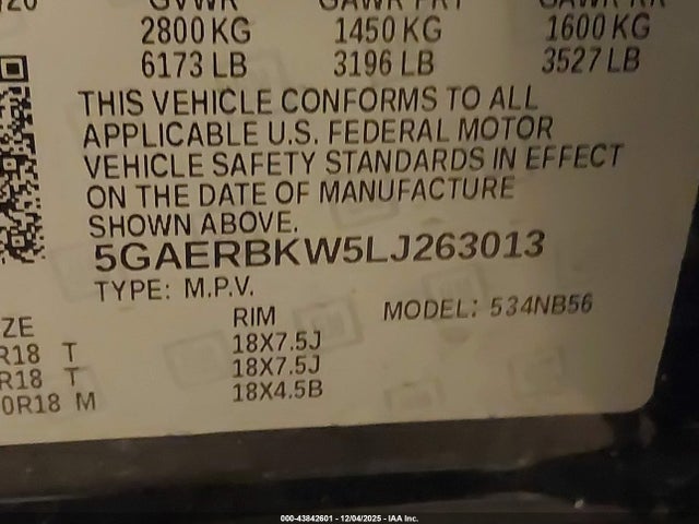 Aukcja sprzedaży 2020 Buick Enclave Fwd Essence, vin: 5GAERBKW5LJ263013, numer aukcji: 43842601