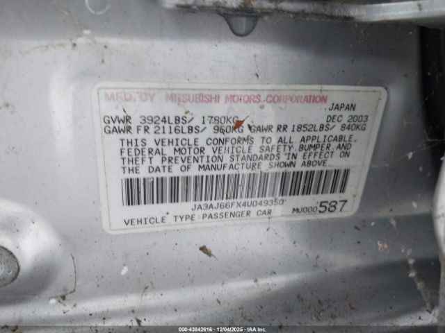 2004 MITSUBISHI LANCER JA3AJ66FX4U049350 Photo 8