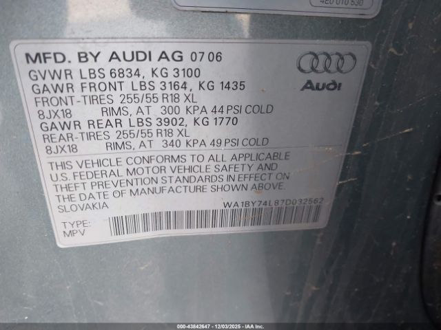 2007 AUDI Q7 WA1BY74L87D032562 Photo 8