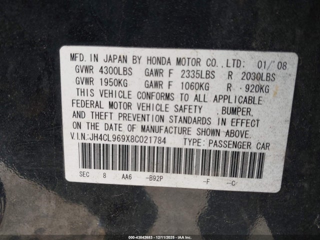 2008 ACURA TSX JH4CL969X8C021784 Photo 8
