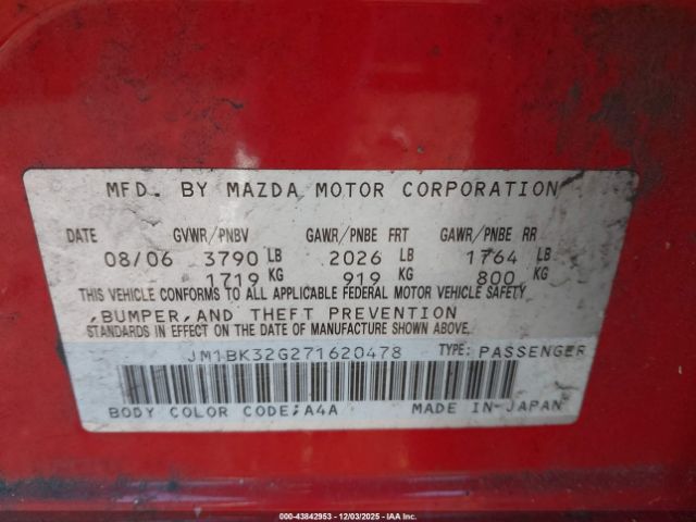 2007 MAZDA MAZDA3 JM1BK32G271620478 Photo 8