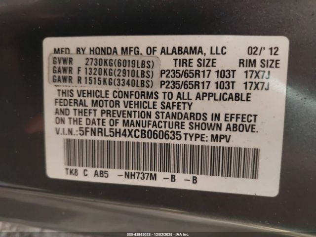 2012 HONDA ODYSSEY 5FNRL5H4XCB060635 Photo 8