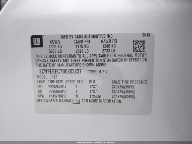 2011 CHEVROLET EQUINOX 2CNFLEEC7B6263237 Photo 8