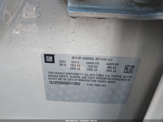 1G1ZF5SX6GF312062 Chevrolet MALIBU 2LT