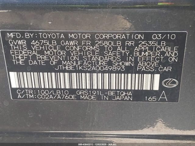 2010 LEXUS GS 350 JTHBE1KS2A0049893 Photo 8