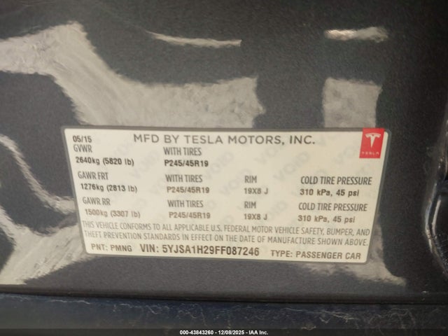 2015 TESLA MODEL S 5YJSA1H29FF087246 Photo 8