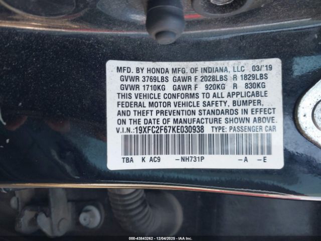 2019 HONDA CIVIC 19XFC2F67KE030938 Photo 8
