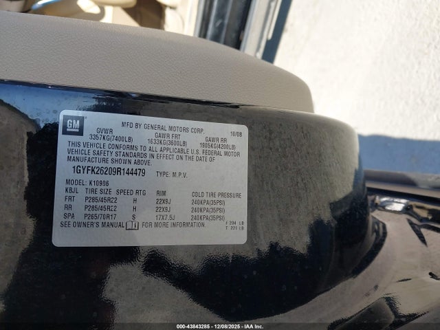 2009 CADILLAC ESCALADE ESV 1GYFK26209R144479 Photo 8