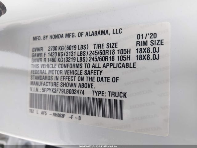 2020 HONDA RIDGELINE 5FPYK3F79LB002474 Photo 8