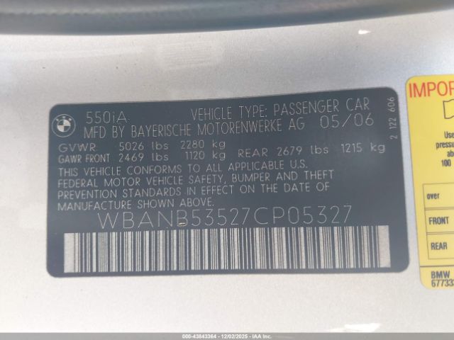 2007 BMW 550I WBANB53527CP05327 Photo 8