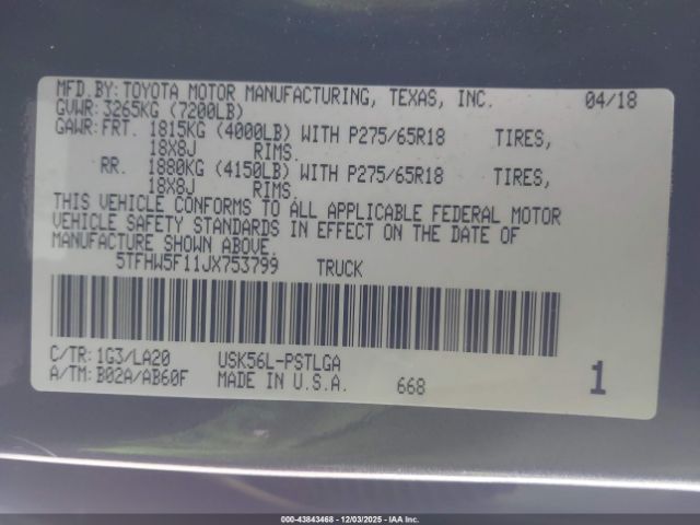 2018 TOYOTA TUNDRA 5TFHW5F11JX753799 Photo 8