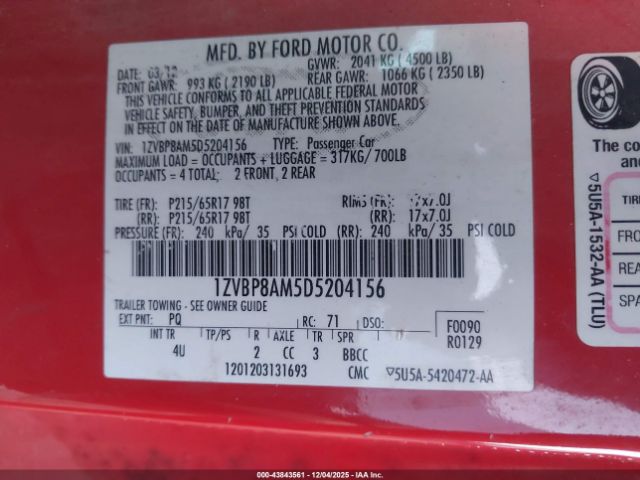 2013 FORD MUSTANG 1ZVBP8AM5D5204156 Photo 8