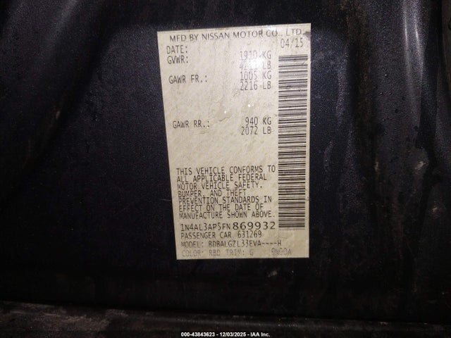 1N4AL3AP5FN869932 Nissan Altima 2.5 S