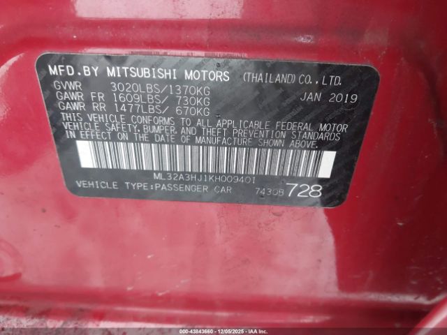 2019 MITSUBISHI MIRAGE ML32A3HJ1KH009401 Photo 8