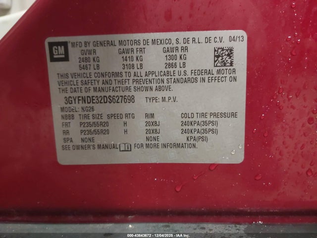 2013 CADILLAC SRX 3GYFNDE32DS627698 Photo 8