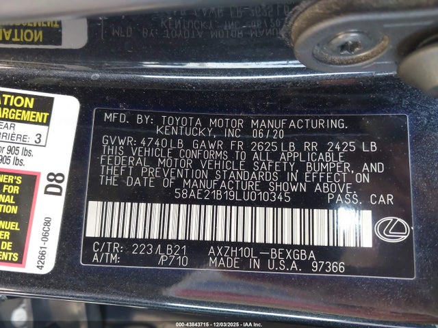 Lexus Es 300h Luxury 2020 58AE21B19LU010345 Image 9