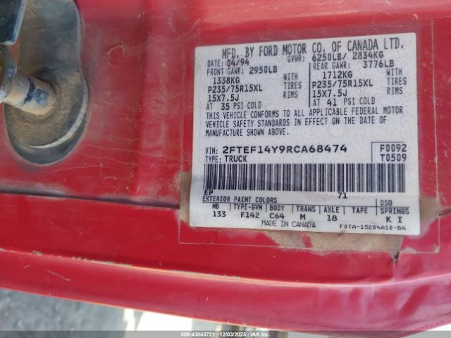 1994 FORD F150 2FTEF14Y9RCA68474 Photo 8